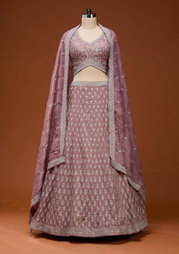 Brown Zariwork (Silver) Semi Crepe Readymade Lehenga_Koskii