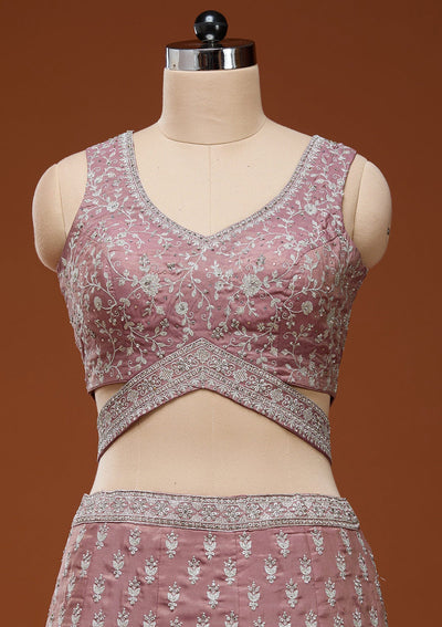 Brown Zariwork (Silver) Semi Crepe Readymade Lehenga_Koskii