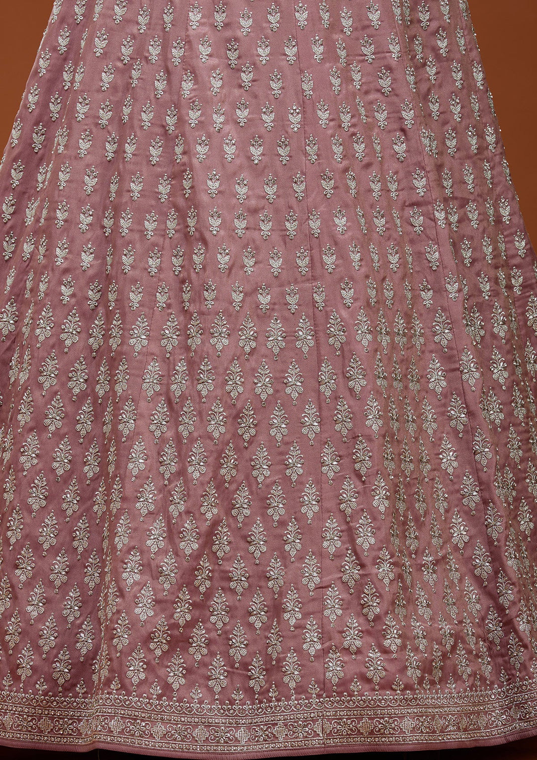 Brown Zariwork (Silver) Semi Crepe Readymade Lehenga_Koskii