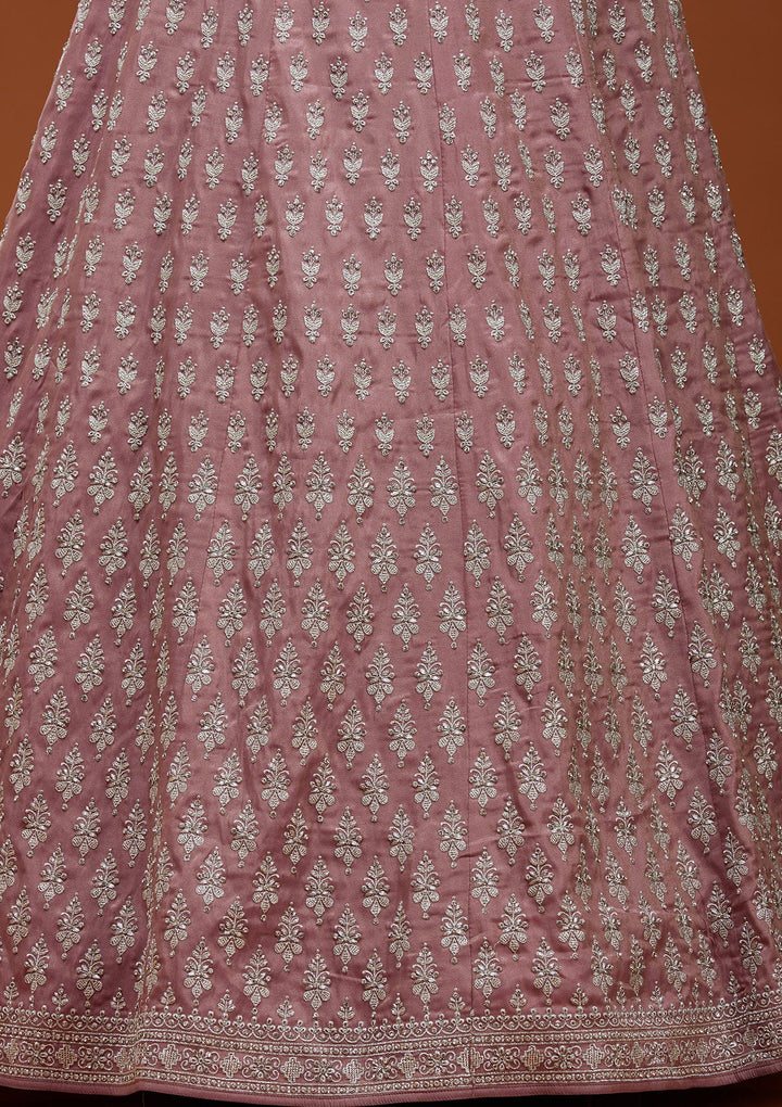 Brown Zariwork (Silver) Semi Crepe Readymade Lehenga_Koskii