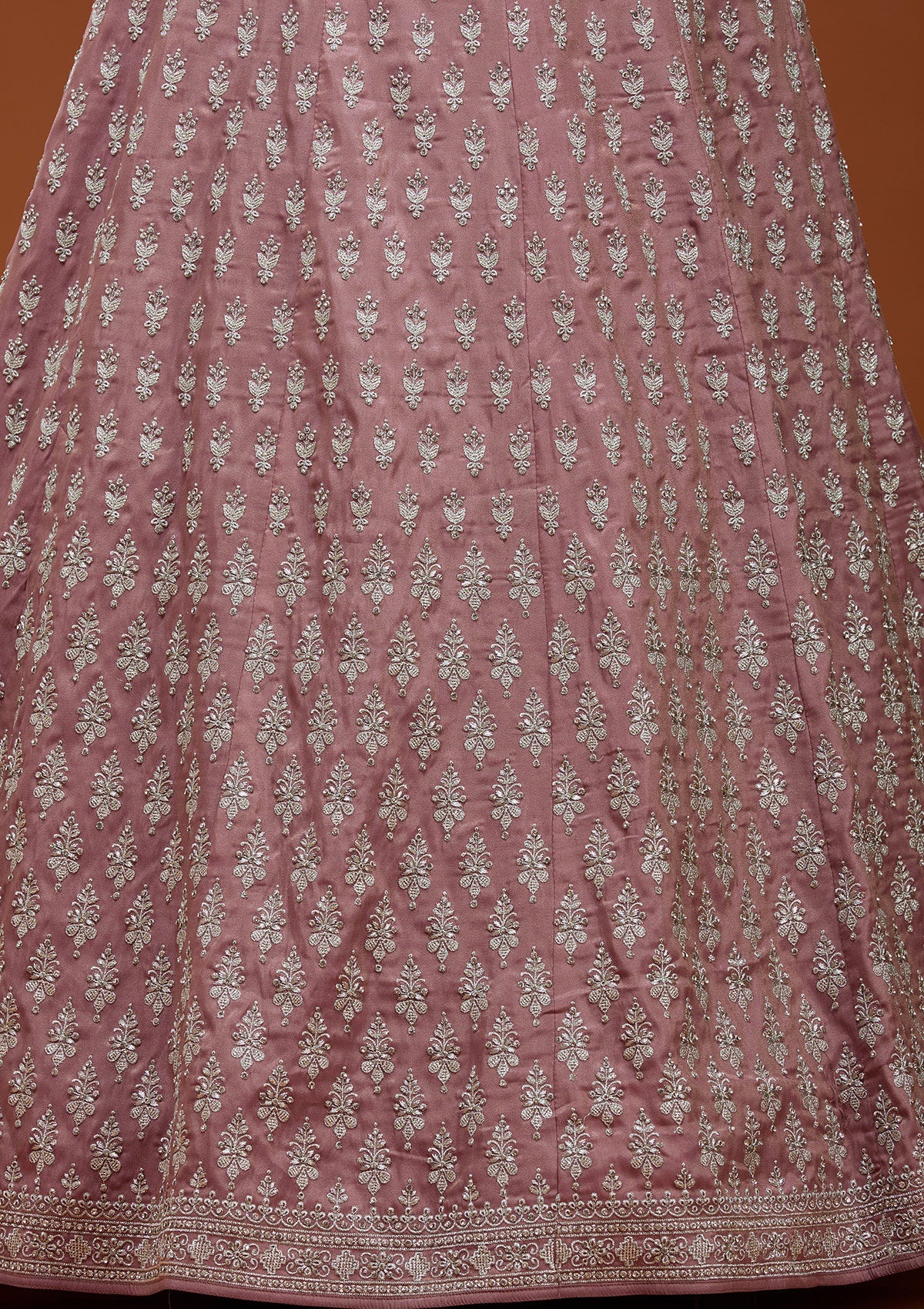 Brown Zariwork (Silver) Semi Crepe Readymade Lehenga_Koskii