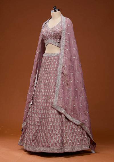 Brown Zariwork (Silver) Semi Crepe Readymade Lehenga_Koskii