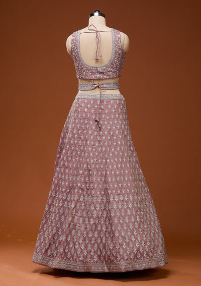 Brown Zariwork (Silver) Semi Crepe Readymade Lehenga_Koskii