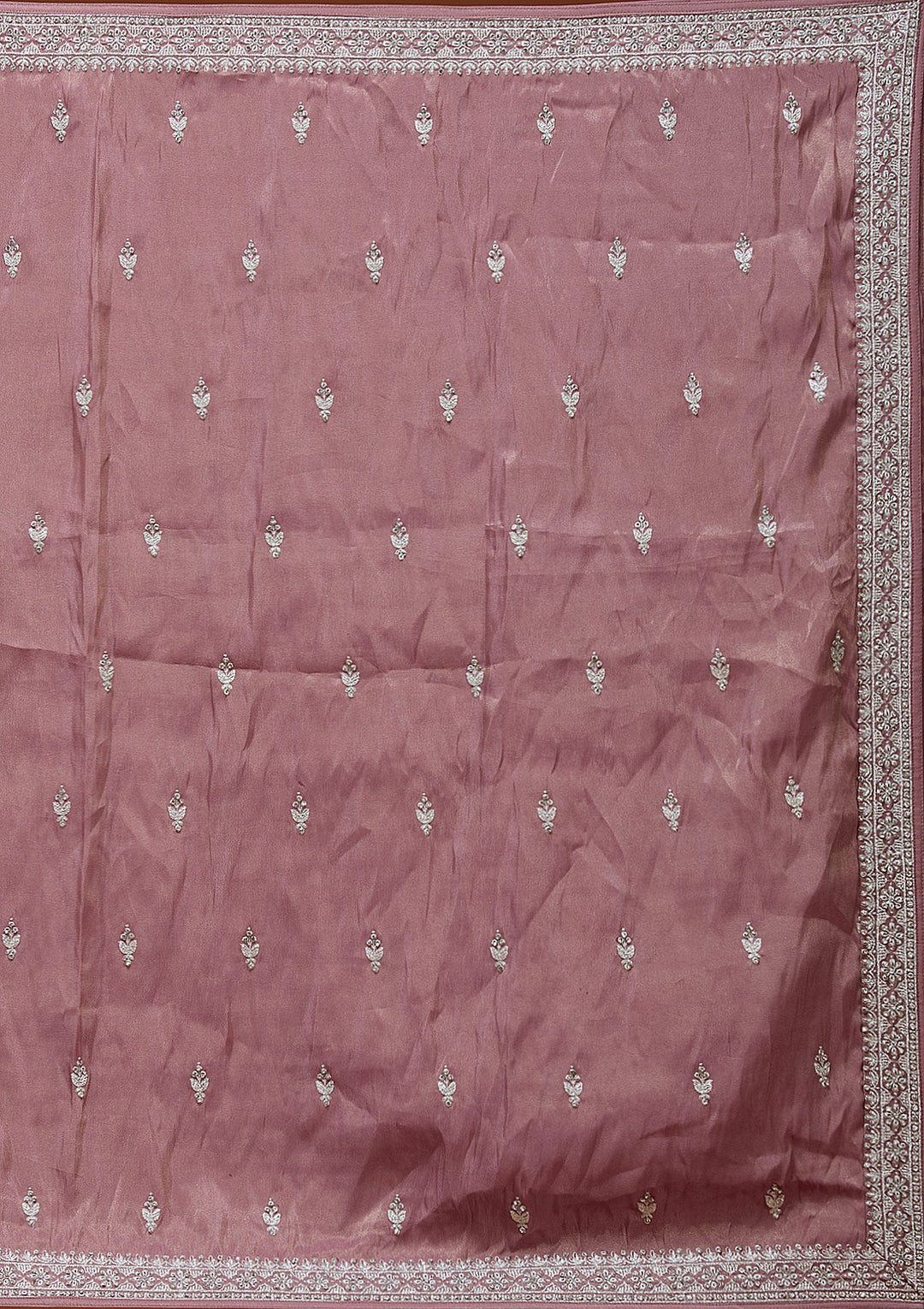 Brown Zariwork (Silver) Semi Crepe Readymade Lehenga_Koskii