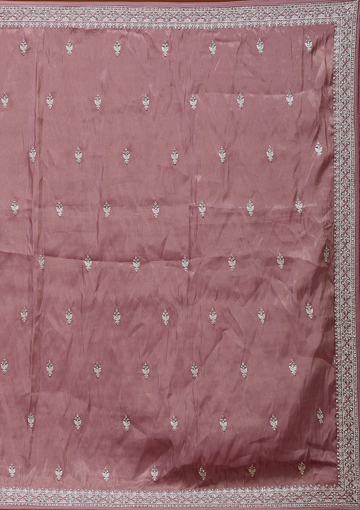 Brown Zariwork (Silver) Semi Crepe Readymade Lehenga_Koskii