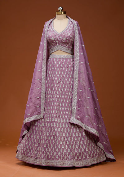 Onion Pink Zariwork (Silver) Semi Crepe Readymade Lehenga_Koskii