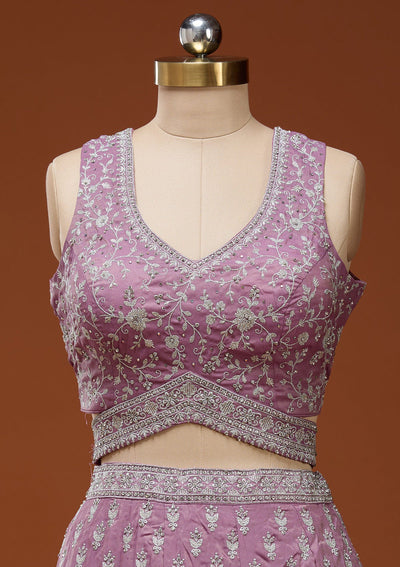Onion Pink Zariwork (Silver) Semi Crepe Readymade Lehenga_Koskii