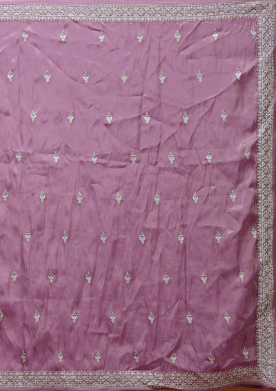 Onion Pink Zariwork (Silver) Semi Crepe Readymade Lehenga_Koskii