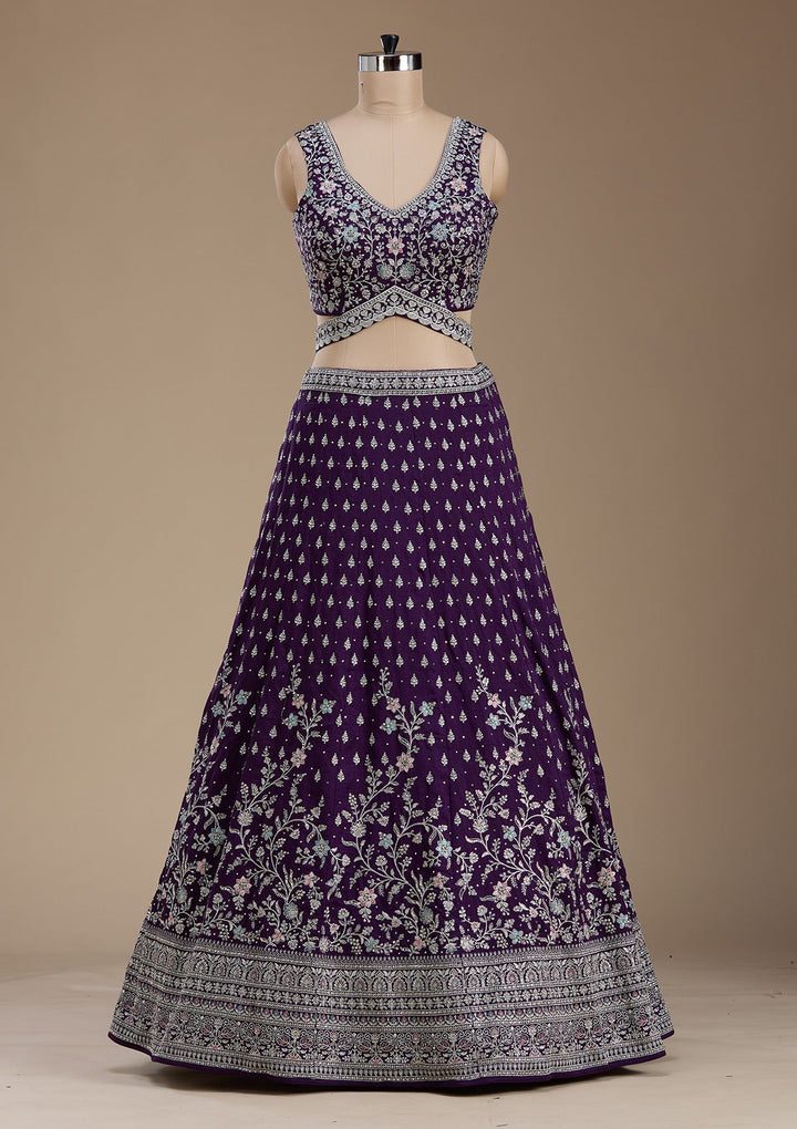 Purple Zariwork (Silver) Soft Raw Silk Readymade Lehenga