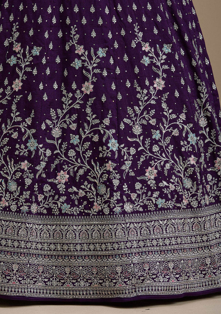 Purple Zariwork (Silver) Soft Raw Silk Readymade Lehenga