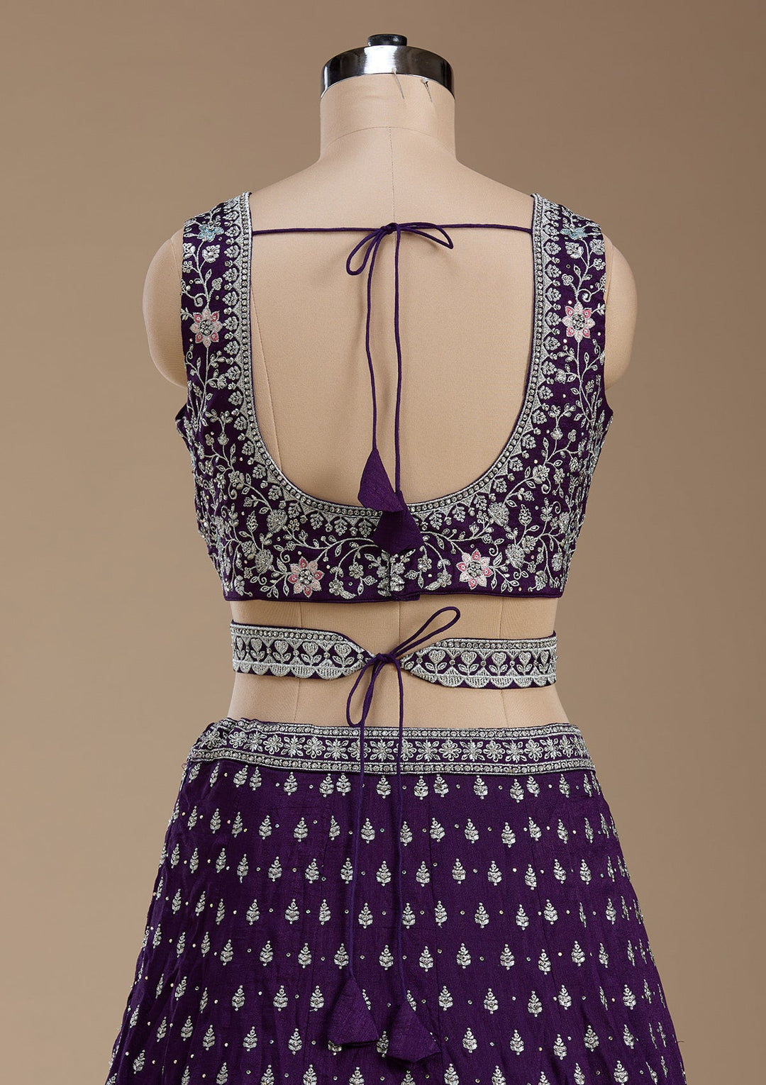 Purple Zariwork (Silver) Soft Raw Silk Readymade Lehenga