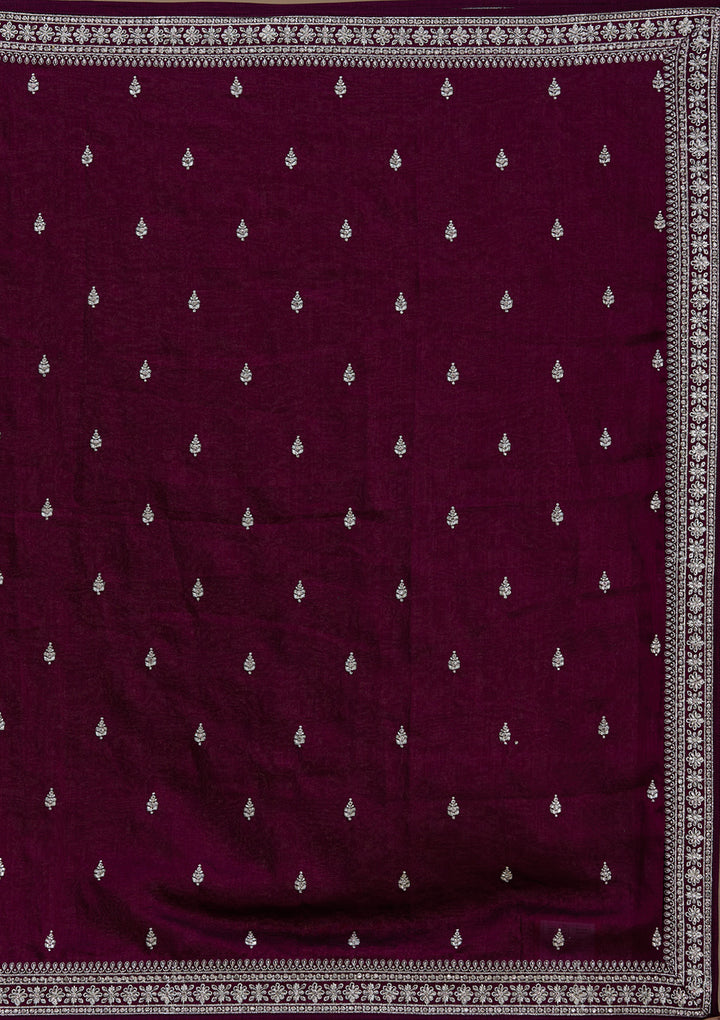 Wine Zariwork (Silver) Soft Raw Silk Readymade Lehenga