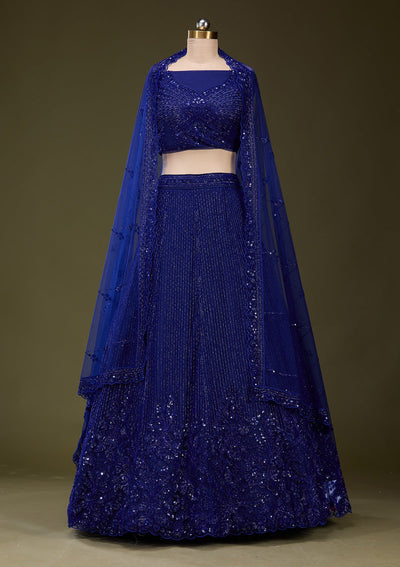 Royal Blue Sequins Net Readymade Lehenga_Koskii
