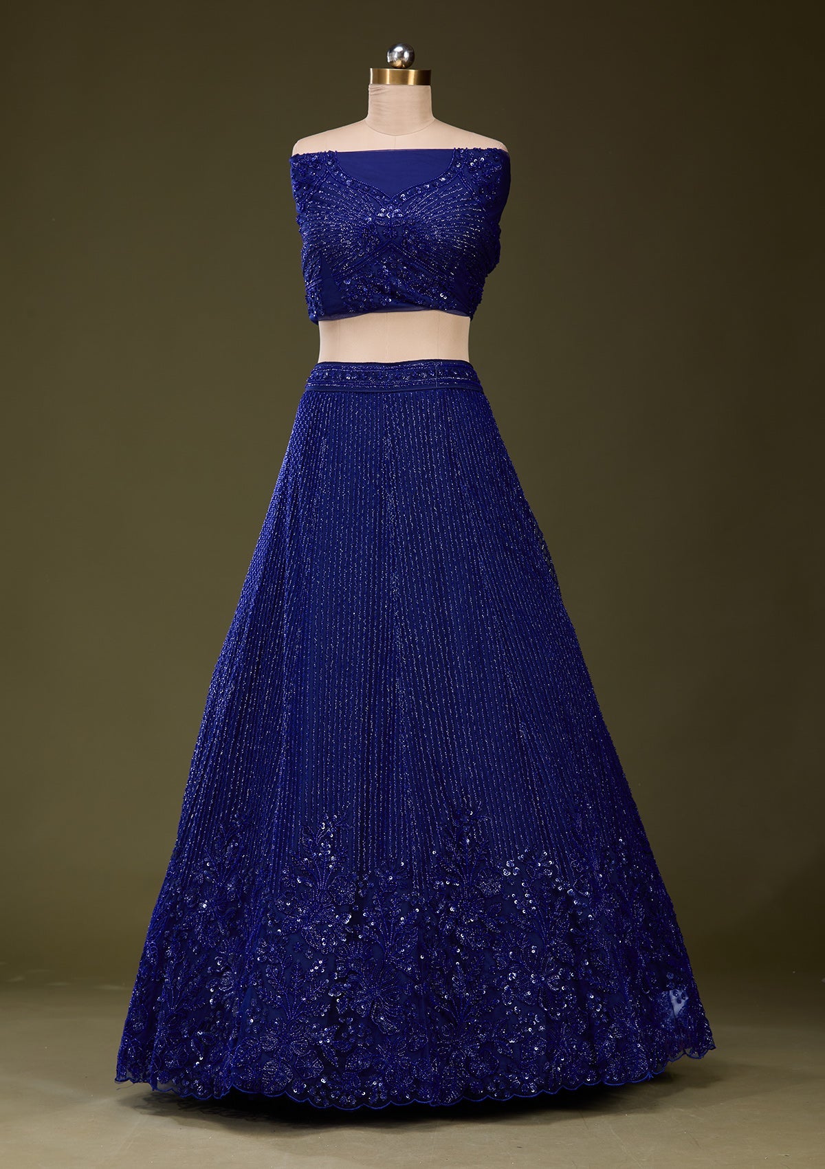 Royal Blue Sequins Net Readymade Lehenga_Koskii