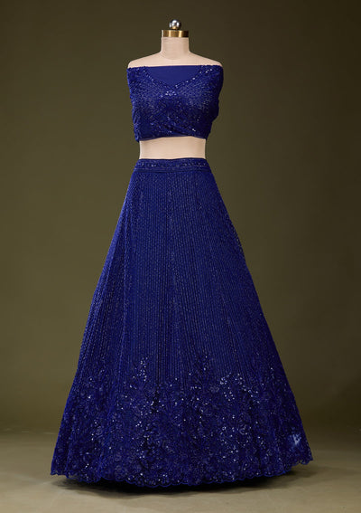 Royal Blue Sequins Net Readymade Lehenga_Koskii
