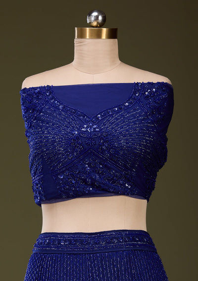 Royal Blue Sequins Net Readymade Lehenga_Koskii