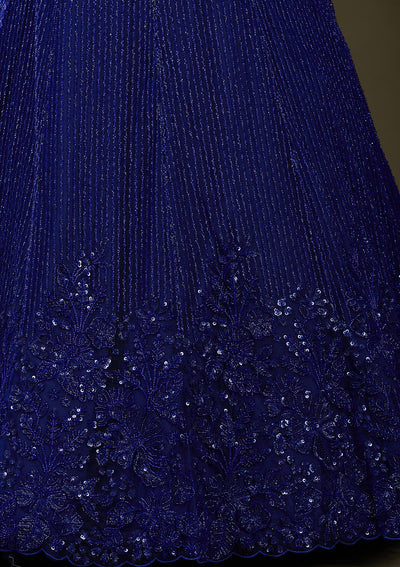 Royal Blue Sequins Net Readymade Lehenga_Koskii