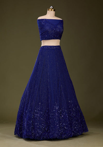 Royal Blue Sequins Net Readymade Lehenga_Koskii