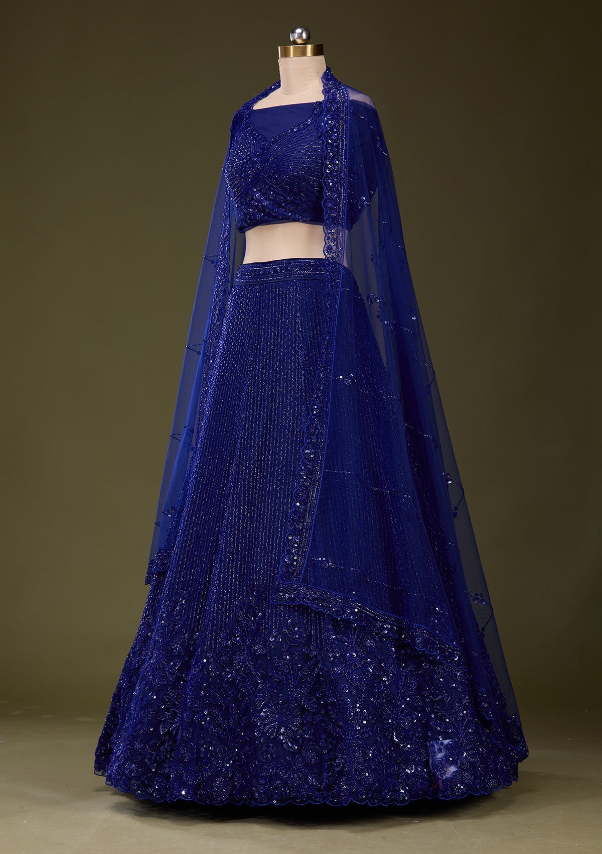 Royal Blue Sequins Net Readymade Lehenga_Koskii
