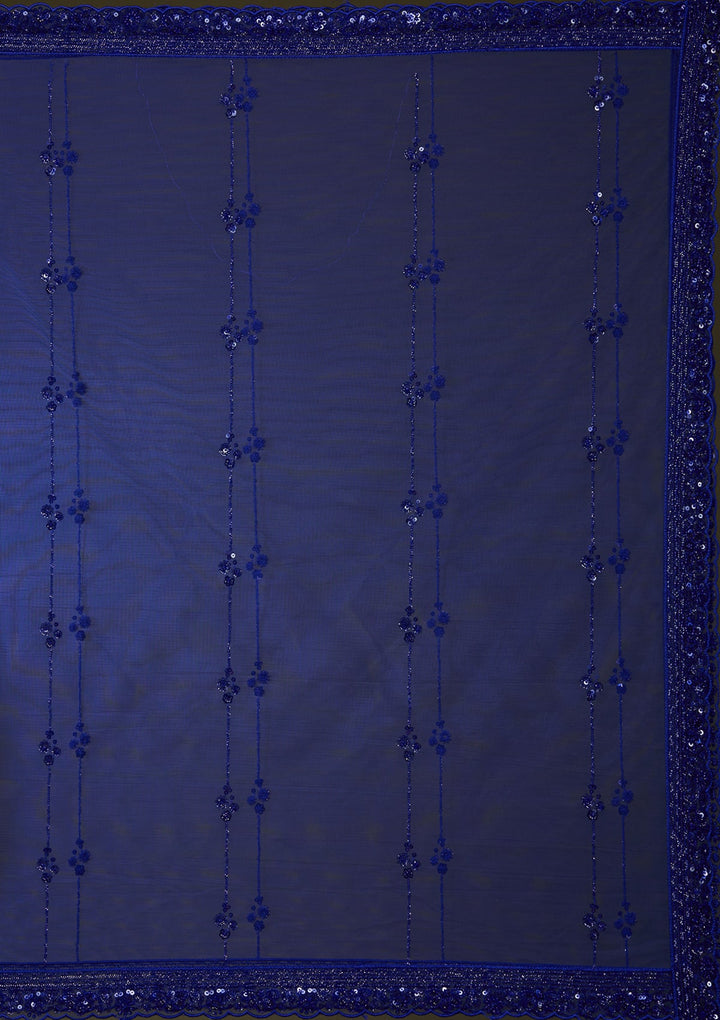 Royal Blue Sequins Net Readymade Lehenga_Koskii