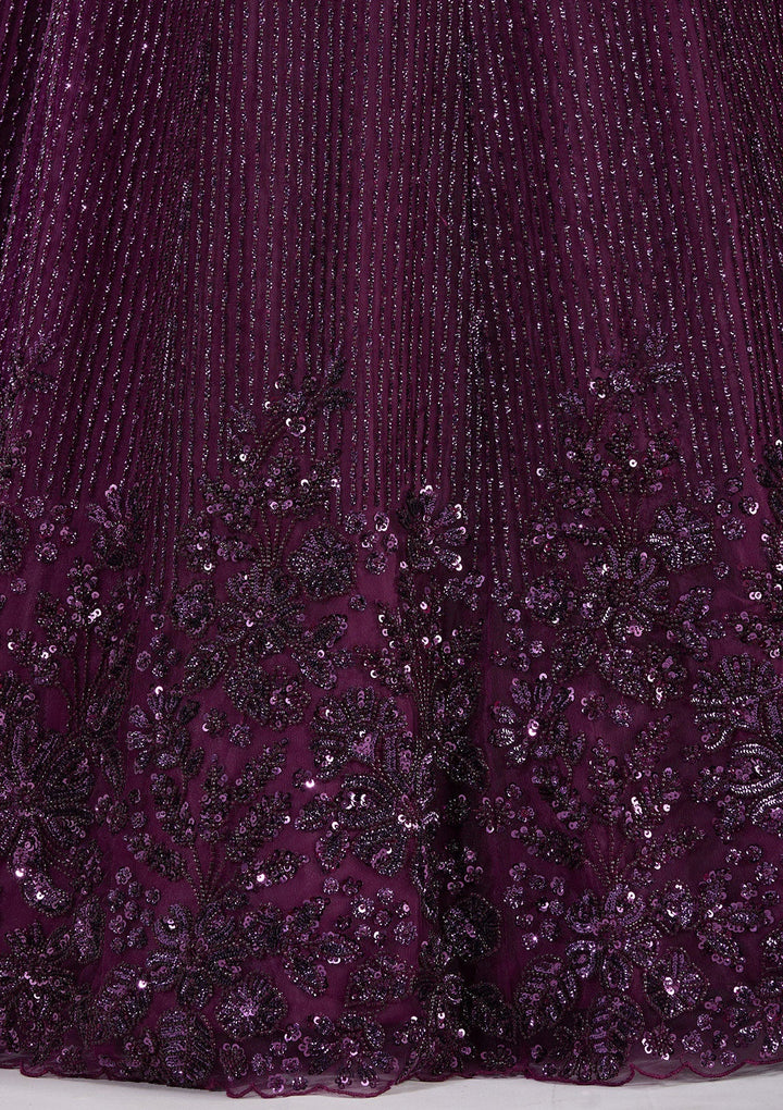 Wine Sequins Net Readymade Lehenga-Koskii
