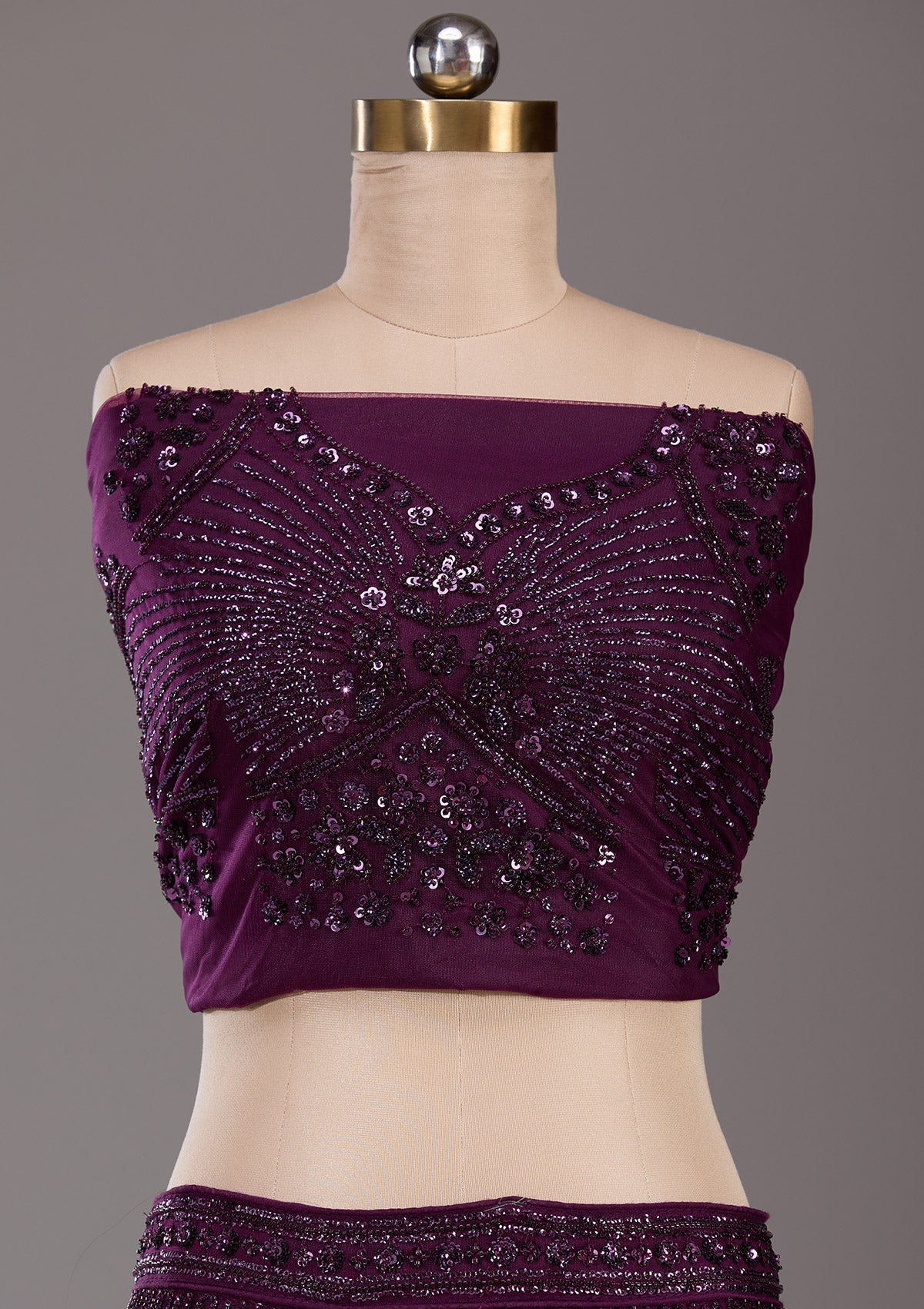 Wine Sequins Net Readymade Lehenga-Koskii