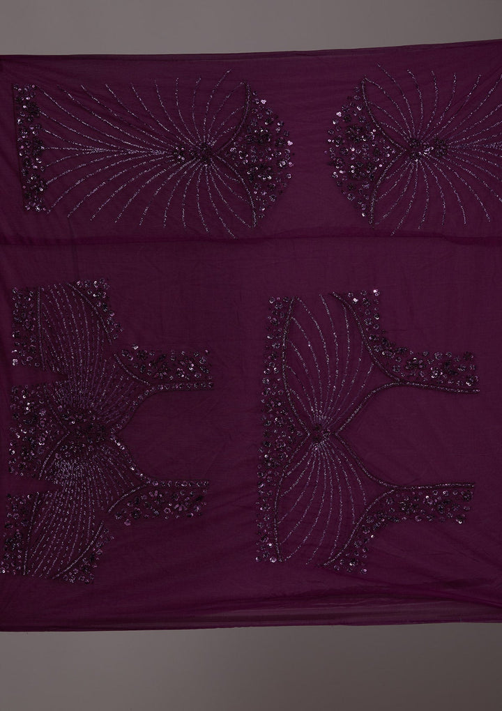 Wine Sequins Net Readymade Lehenga-Koskii