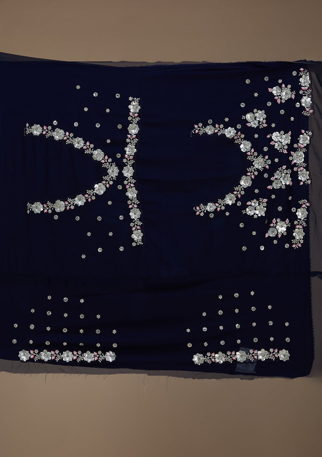 Navy Blue Sequins Georgette Semi-Stitched Lehenga-koskii