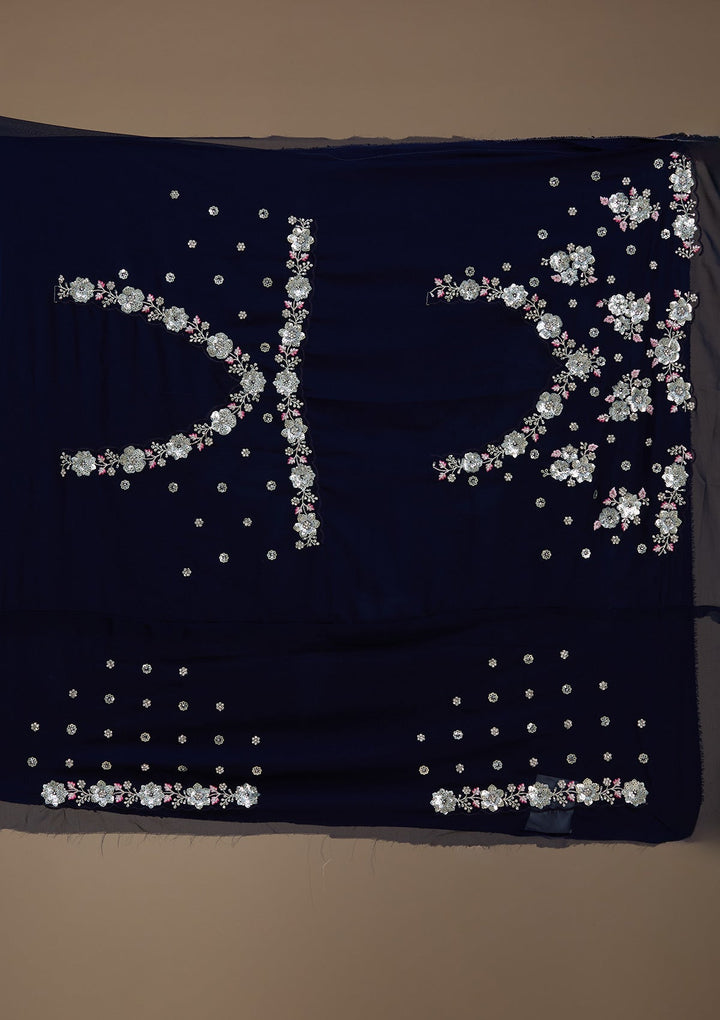 Navy Blue Sequins Georgette Semi-Stitched Lehenga-koskii