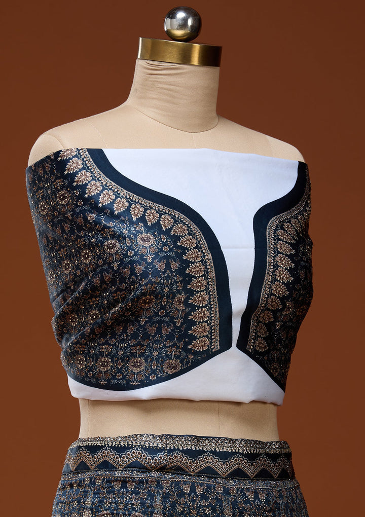 Navy Blue Stonework Satin Readymade Lehenga