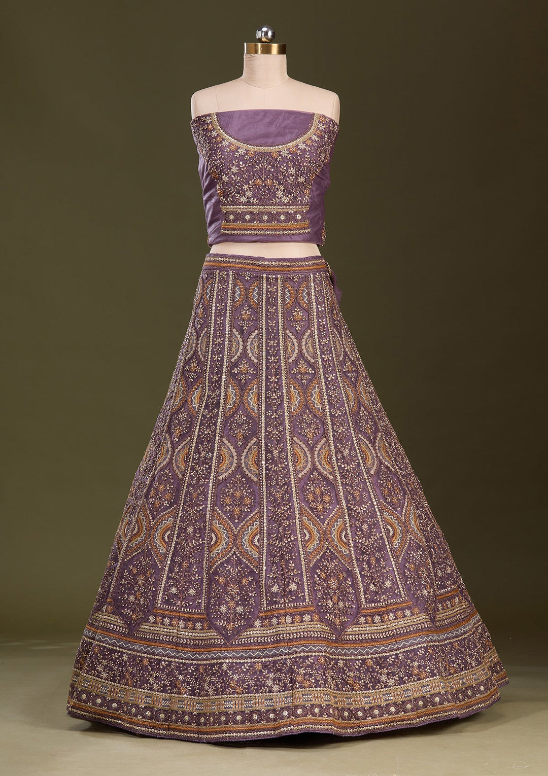 Lavender Cording Net Readymade Lehenga-Koskii