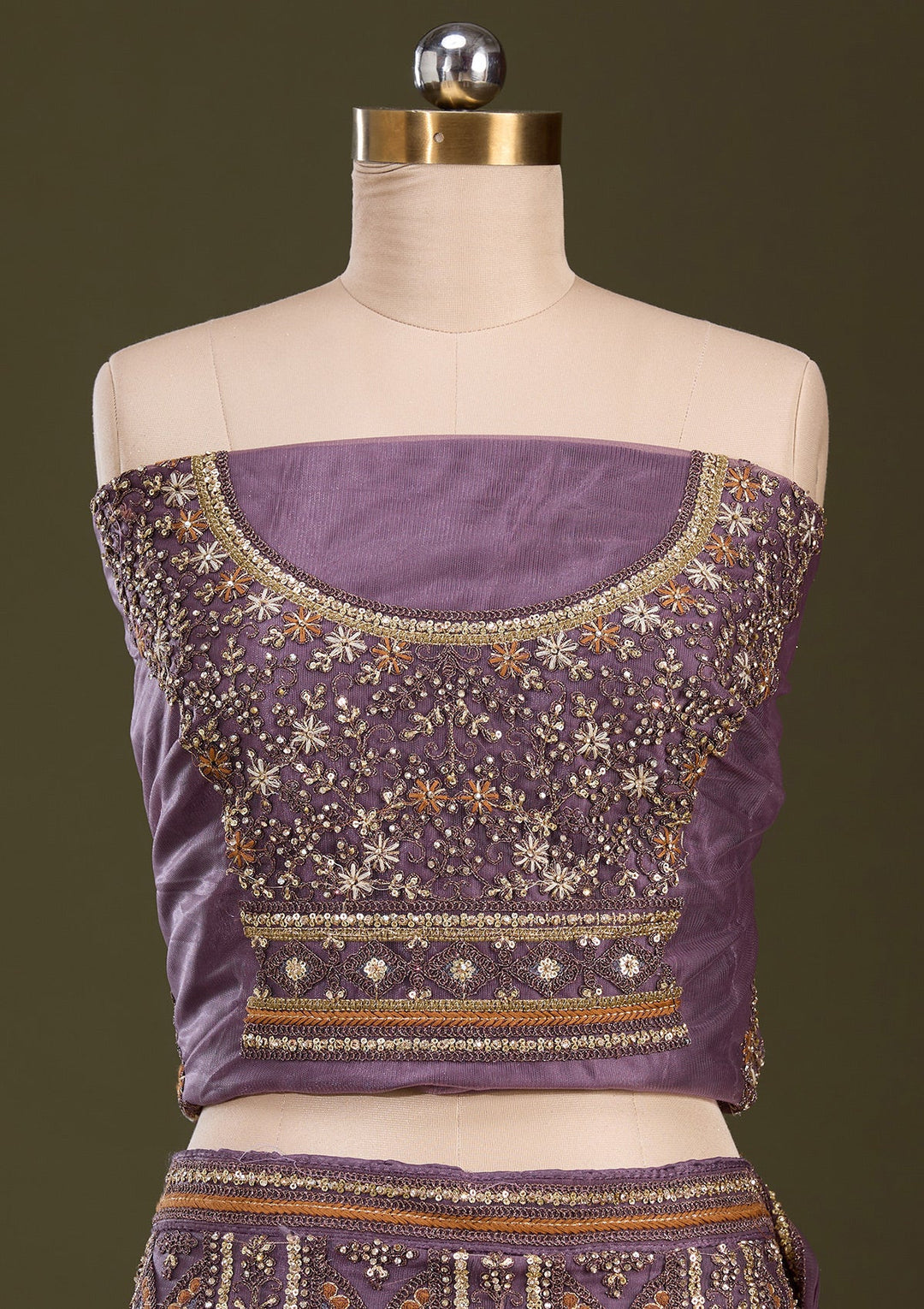 Lavender Cording Net Readymade Lehenga-Koskii