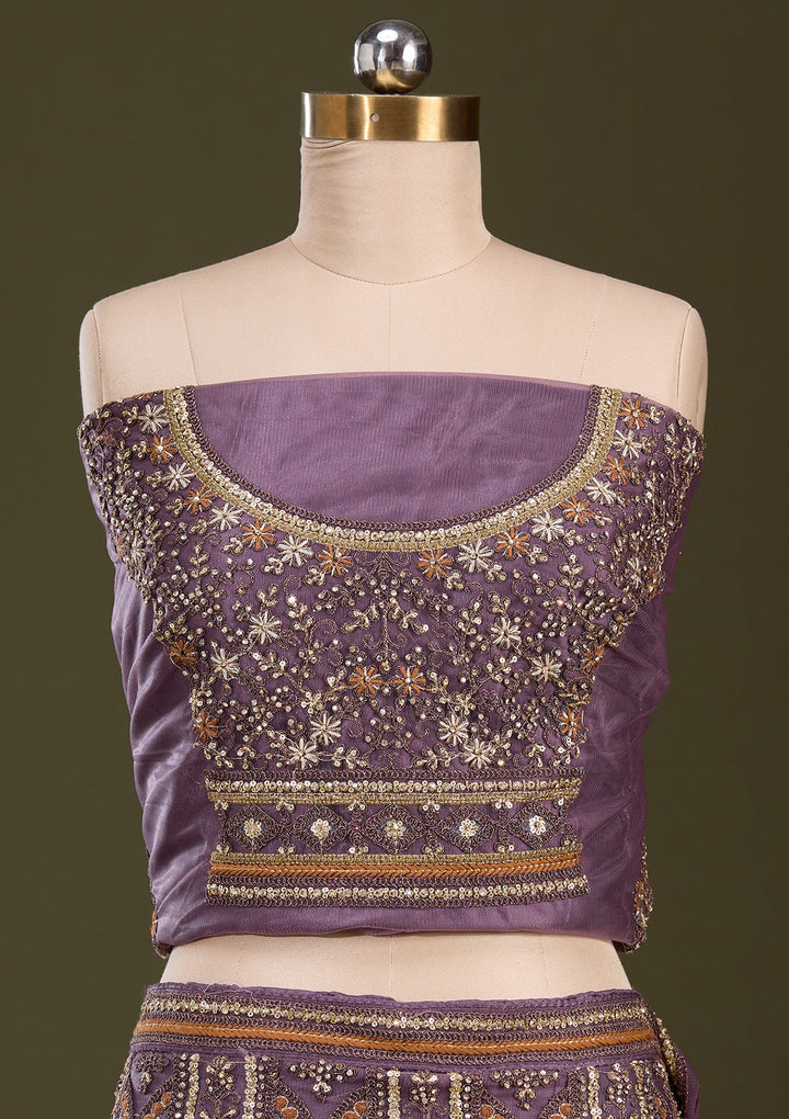 Lavender Cording Net Readymade Lehenga-Koskii