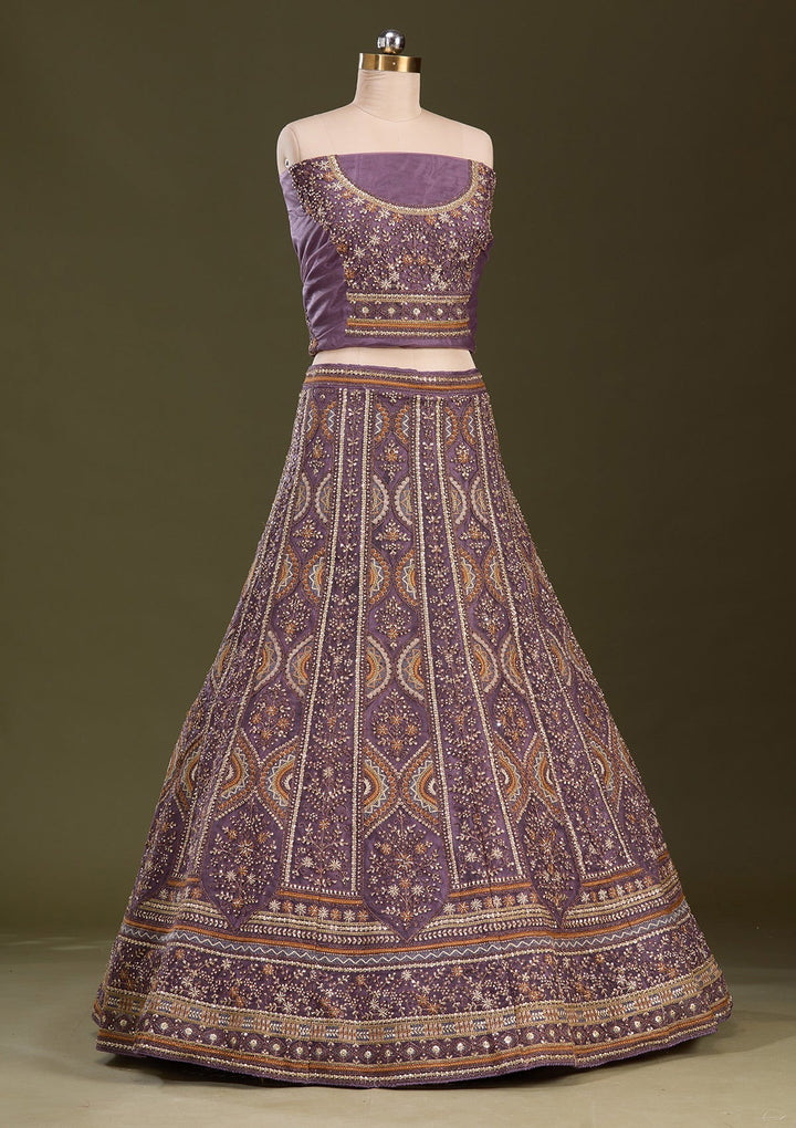 Lavender Cording Net Readymade Lehenga-Koskii