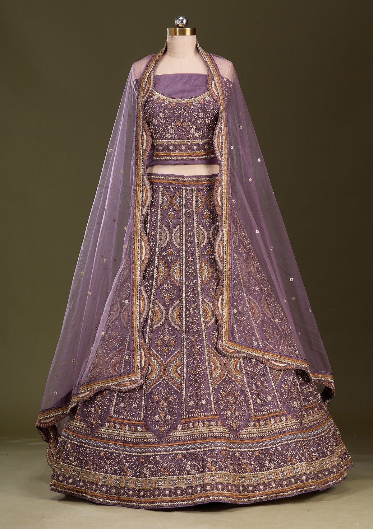 Lavender Cording Net Readymade Lehenga-Koskii