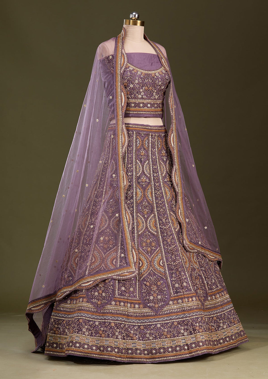 Lavender Cording Net Readymade Lehenga-Koskii