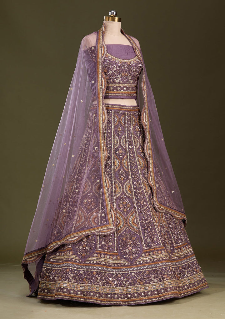 Lavender Cording Net Readymade Lehenga-Koskii