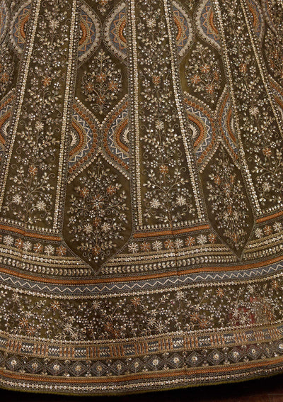 Mehendi Cording Net Readymade Lehenga-Koskii
