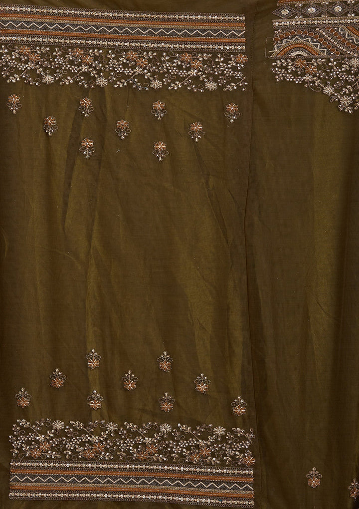 Mehendi Cording Net Readymade Lehenga-Koskii