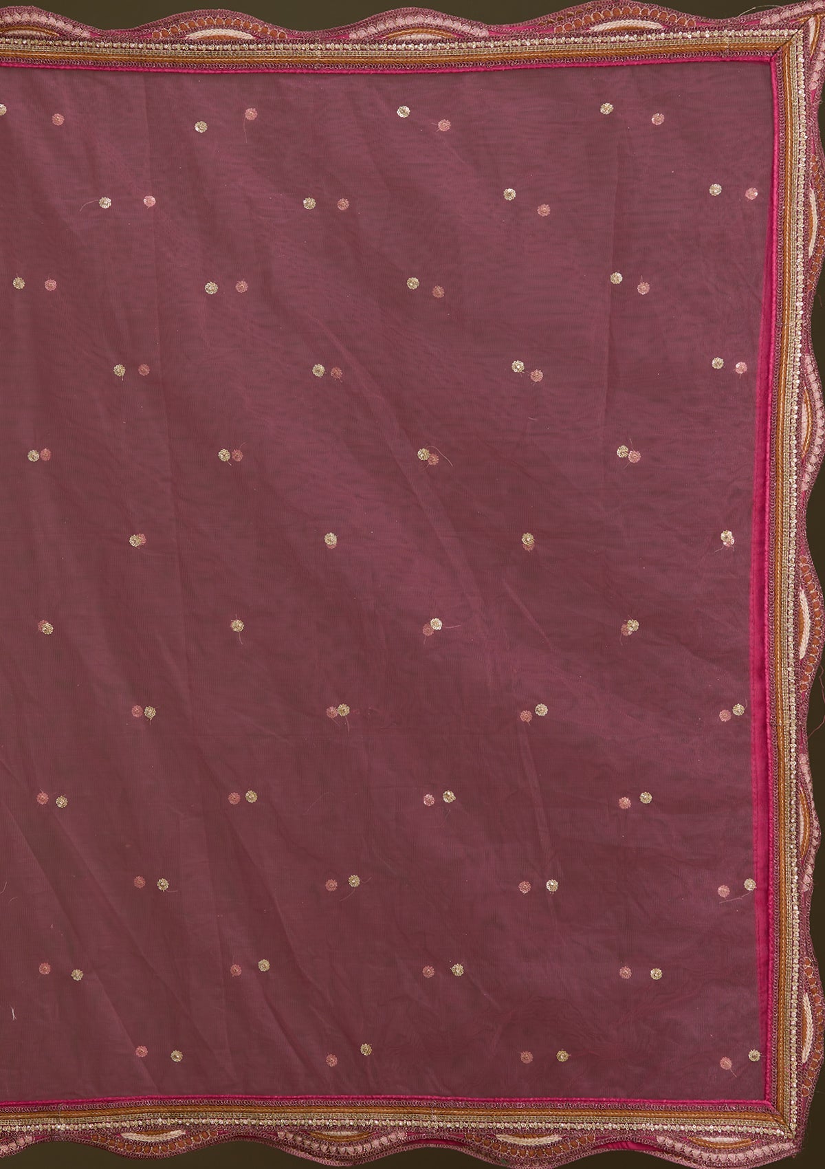 Onion Pink Cording Net Readymade Lehenga-Koskii
