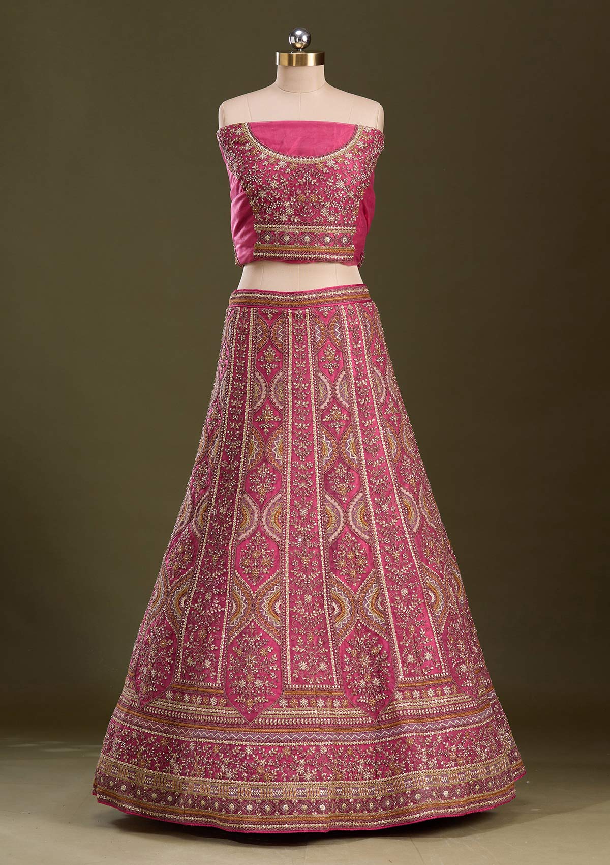 Onion Pink Cording Net Readymade Lehenga-Koskii