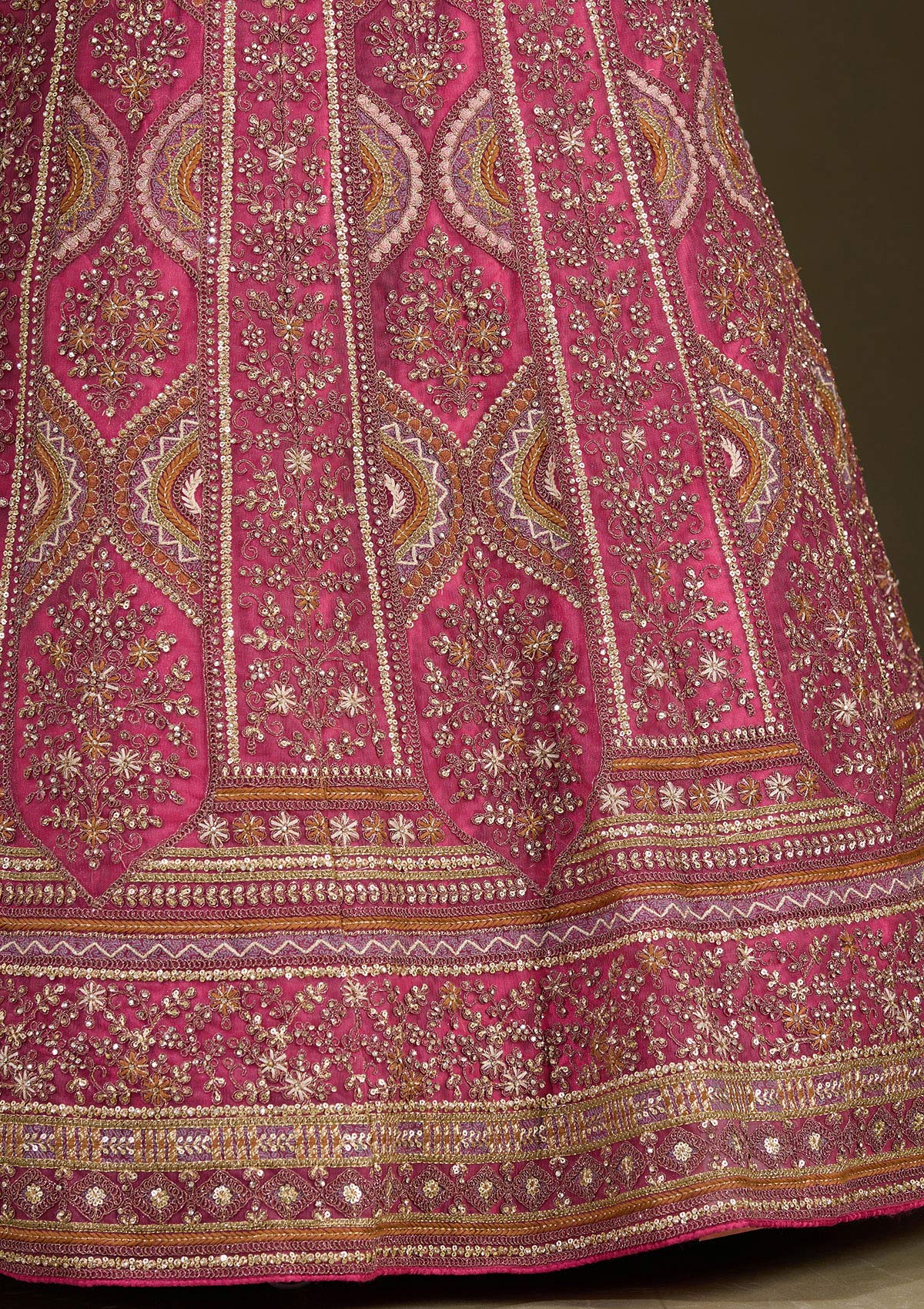 Onion Pink Cording Net Readymade Lehenga-Koskii