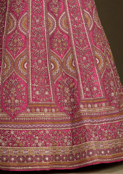 Onion Pink Cording Net Readymade Lehenga-Koskii
