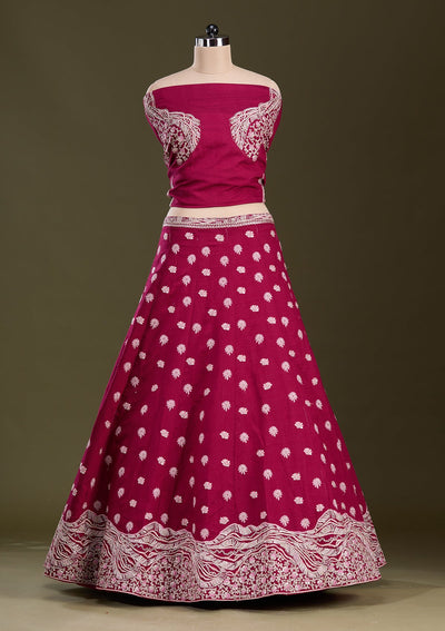 Maroon Cording Raw Silk Readymade Lehenga-Koskii