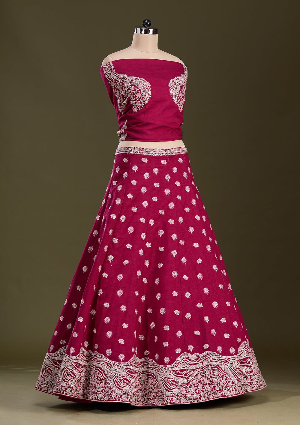 Maroon Cording Raw Silk Readymade Lehenga-Koskii