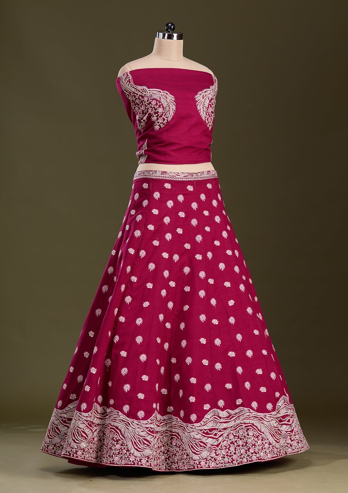 Maroon Cording Raw Silk Readymade Lehenga-Koskii