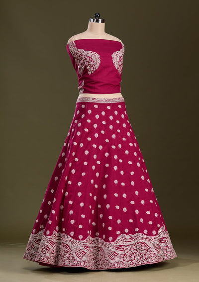 Maroon Cording Raw Silk Readymade Lehenga-Koskii