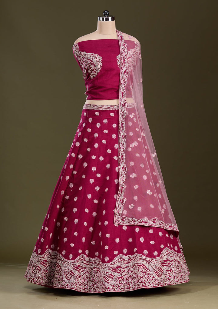 Maroon Cording Raw Silk Readymade Lehenga-Koskii