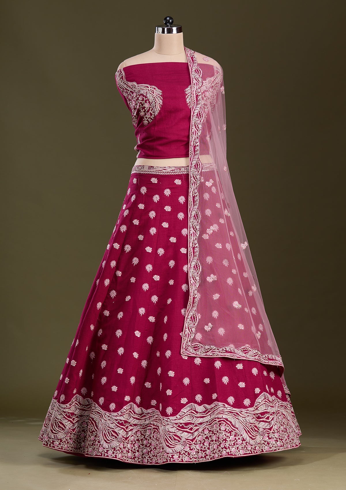 Maroon Cording Raw Silk Readymade Lehenga-Koskii