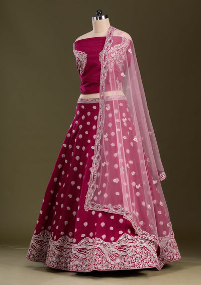 Maroon Cording Raw Silk Readymade Lehenga-Koskii